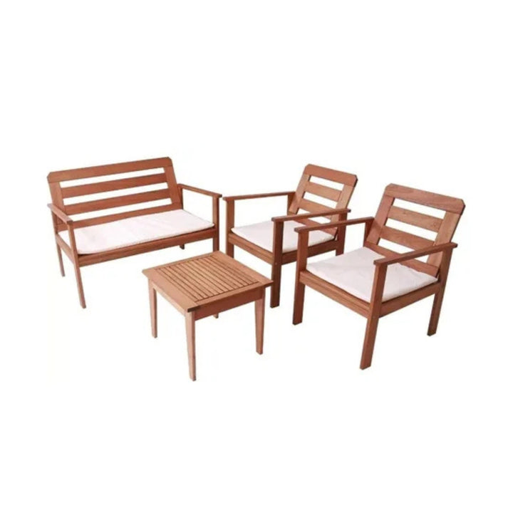 Conjunto Para Jardim Com 1 Sofá 2 Poltronas 1 Mesa De Centro Madeira