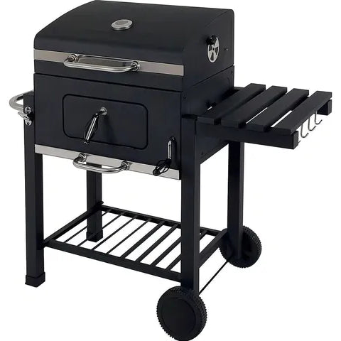 Churrasqueira Externa A Bafo Carvão Grelhas Rodas Termômetro Cor Preto