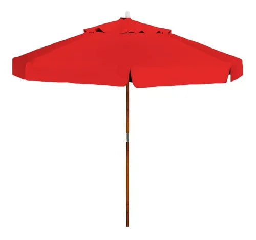 Ombrelone Central Sungap 300C Vermelho Liso Madeira 3m Proteção UV