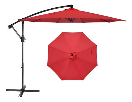 Ombrelone Suspenso Articulado 3m Lateral Jardim Piscina Vermelho Lisa