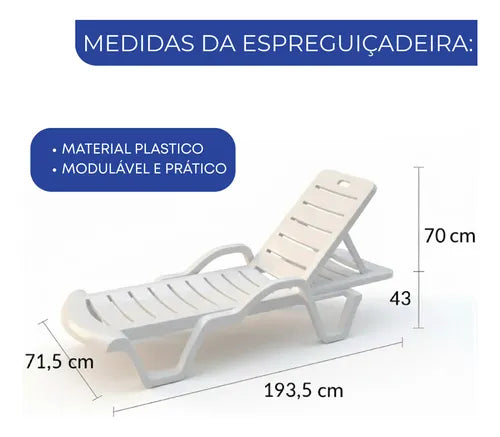 Kit 2 Espreguiçadeiras Branca Reclináveis Cadeira De Piscina