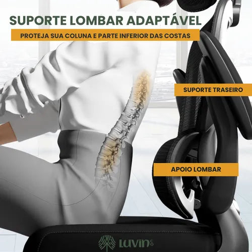 Cadeira Escritório Ergonômica Genebra B500 Luvinco Cor Preto Com Suporte Lombar Estofado Mesh