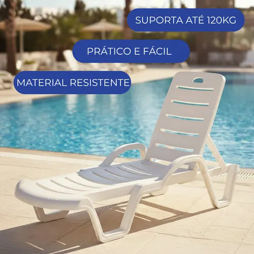 Kit 2 Espreguiçadeiras Branca Reclináveis Cadeira De Piscina