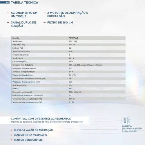 Robô Aspirador De Piscina Aquaplus Komeco Até 50 Metros