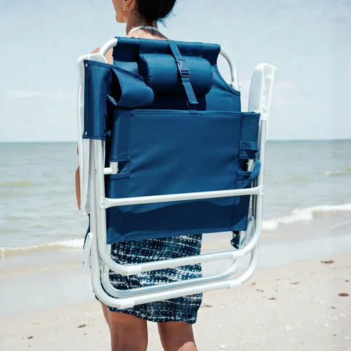 Cadeira De Praia Mochila Reclinável Alumínio Portátil Nau Cor Azul