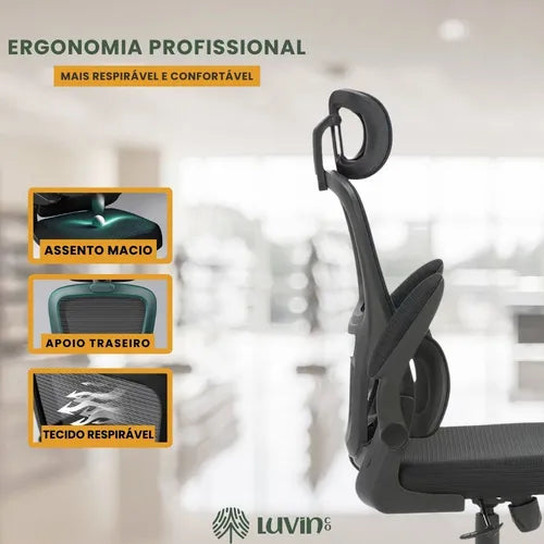 Cadeira Escritório Ergonômica Genebra B500 Luvinco Cor Preto Com Suporte Lombar Estofado Mesh