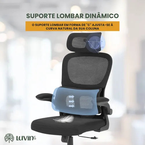 Cadeira Escritório Ergonômica Genebra B500 Luvinco Cor Preto Com Suporte Lombar Estofado Mesh