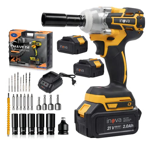 Parafusadeira chave de impacto 21v c/2 bateria lítio 3000mah e jogo brocas parafusadeira Inova furadeira de impacto elétrica chave de impacto para mecânica ferramentas automotivas