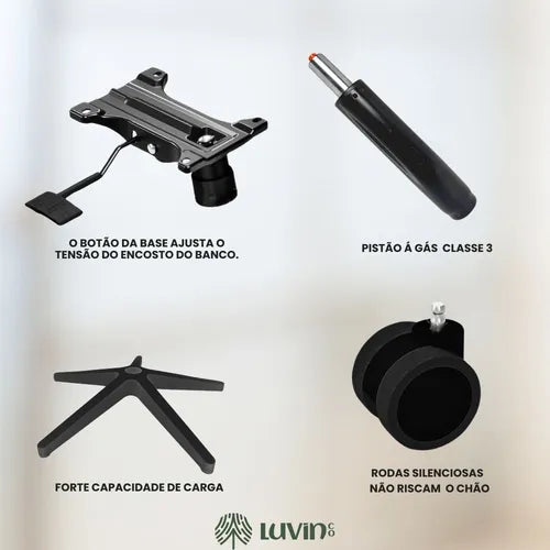 Cadeira Escritório Ergonômica Genebra B500 Luvinco Cor Preto Com Suporte Lombar Estofado Mesh
