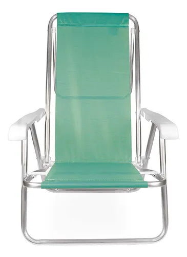 Cadeira Praia Aluminio Reforçada Reclinavel 8 Posiçoes Cor Verde