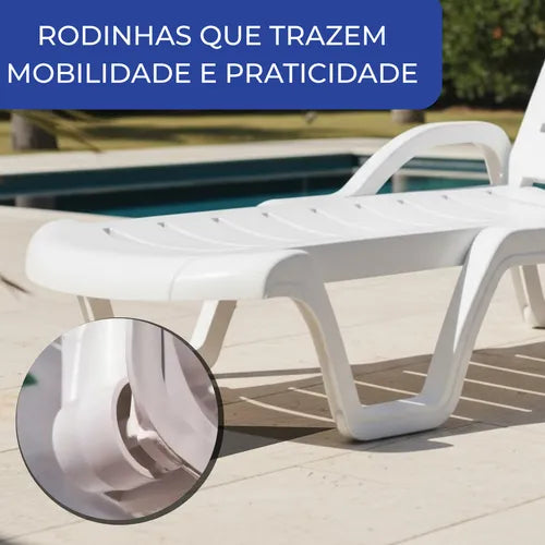 Kit 2 Espreguiçadeiras Branca Reclináveis Cadeira De Piscina