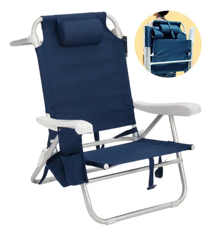 Cadeira De Praia Mochila Reclinável Alumínio Portátil Nau Cor Azul