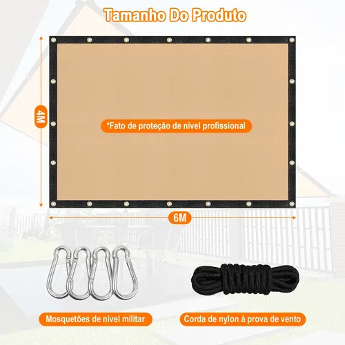 Tela Sombrite 90% Garagem Cobertura Piscina 4x6m Acabamento