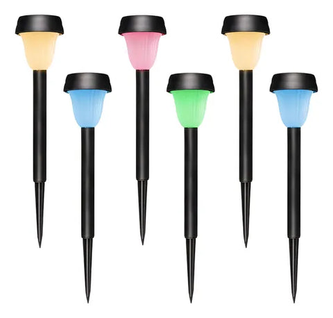 Kit 6 Luminária Espeto Solar Jardim Externa Led Multicor Rgb
