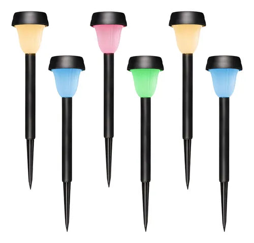 Kit 6 Luminária Espeto Solar Jardim Externa Led Multicor Rgb