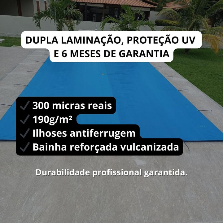 CAPA DE PISCINA 10.5X7 MTS 300 MICRAS, SUPORTA ATÉ 100 KGS DE PESO, COM RALO DE DRENAGEM .