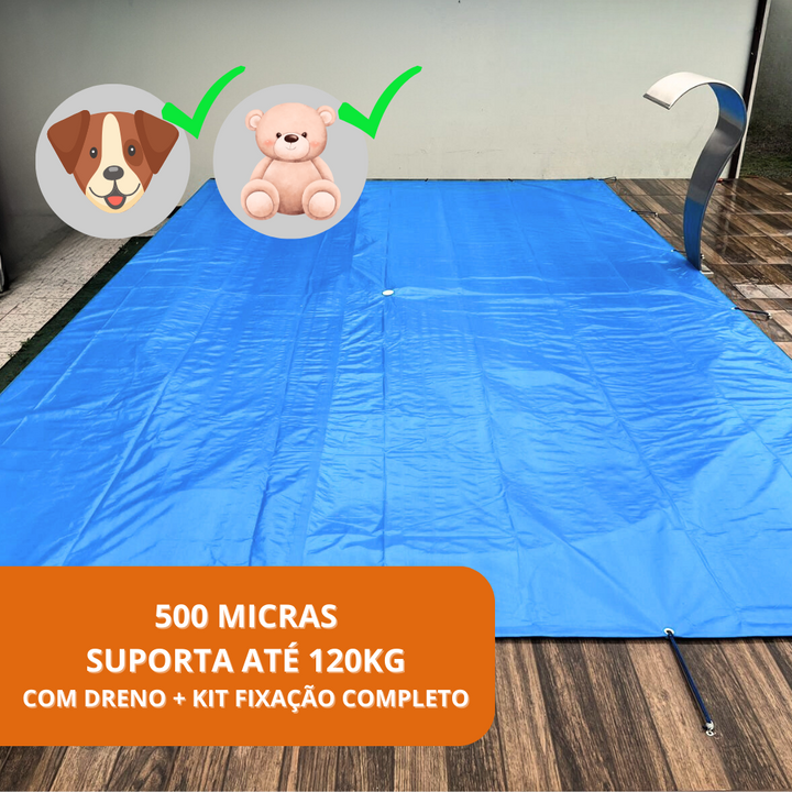 Capa para piscina 7,5x4 500 micras PVC 10 em 1 - Suporta peso